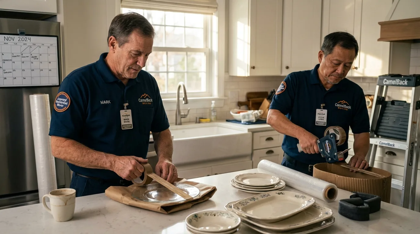 Professional crew packing kitchen dishware in Monmouth, OR